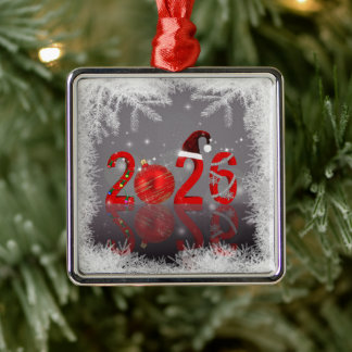 Adorno Metálico Red Festive Merry Christmas New Year 2026