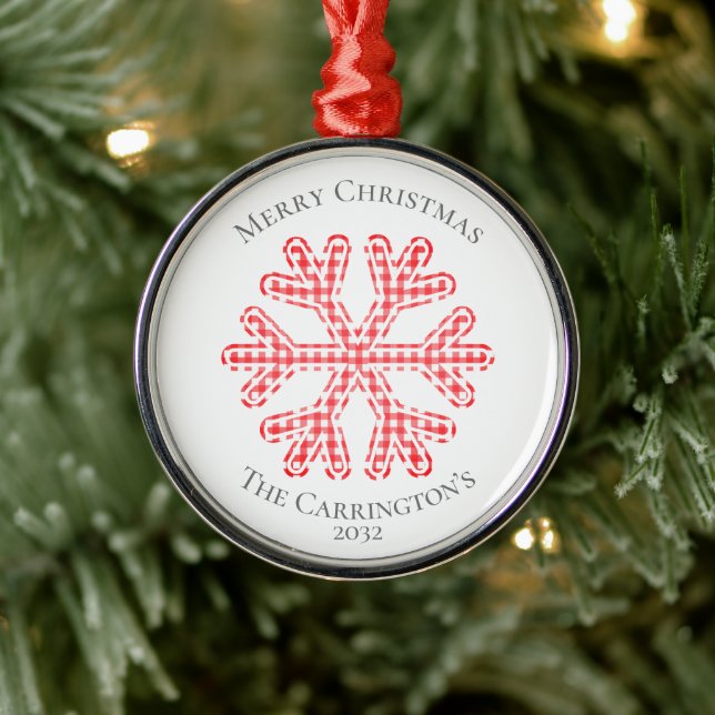 Adorno Metálico Red Plaid Rustic Snowflake Merry Christmas Name (Árbol)