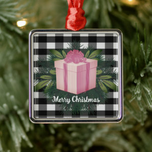 Adorno Metálico Regalo de los Navidades de Buffalo Plaid Rosa