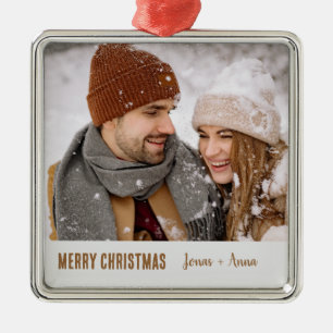Adorno Metálico Regalo de monograma Feliz Navidad a pareja Brown