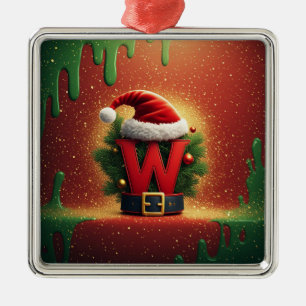 Adorno Metálico Regalo De Navidad Inicial W Para Regalos De Vacaci