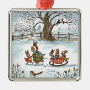 Adorno Metálico Regalo de Navidades de Nieve de la Familia Bunny F