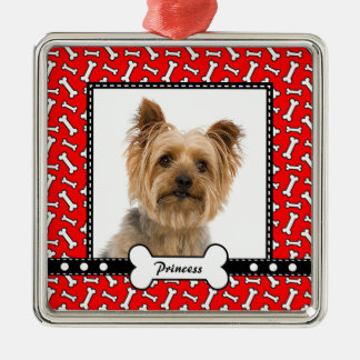 Adorno Metálico Regalo del perrito - plantilla roja de la foto del