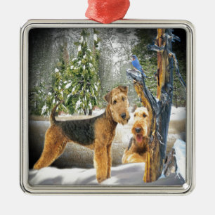 Adorno Metálico Regalos del Día del Invierno de Airedale Terrier