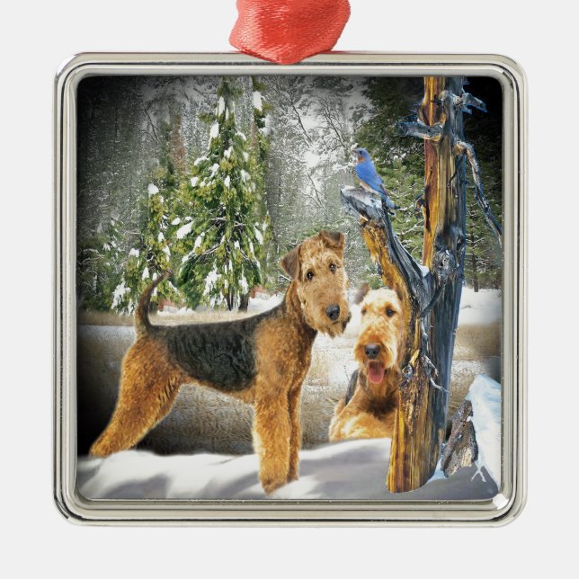 Adorno Metálico Regalos del Día del Invierno de Airedale Terrier (Frente)