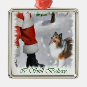 Adorno Metálico Regalos del navidad de Sheltie del perro pastor de