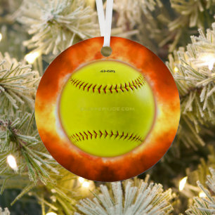 Adorno Metálico Regalos gay de Softball artístico en llamas de Sli
