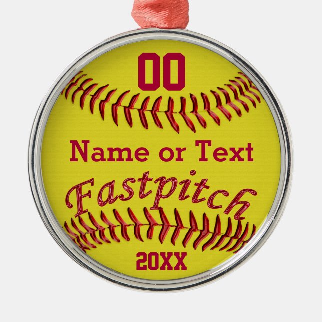 Adorno Metálico Regalos personalizados del softball de Fastpitch (Frente)