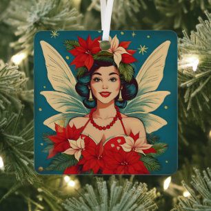 Adorno Metálico Reina de la belleza pin-up navideña tropical retro