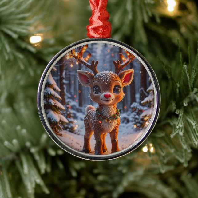 Adorno Metálico Reno Bebé En Bosque De Nieve (Árbol)