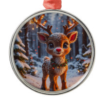 Reno Bebé En Bosque De Nieve