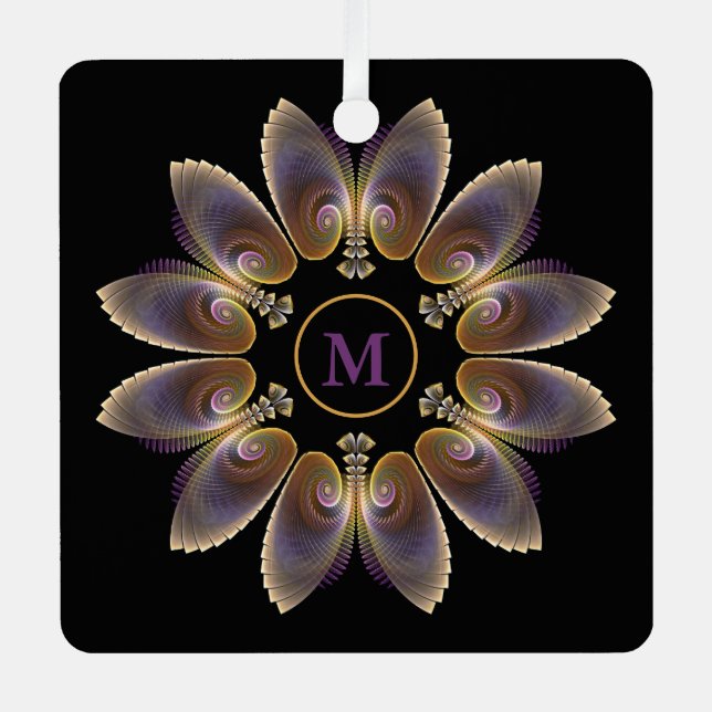 Adorno Metálico Resumen Angel Wings Mandala Fractal Monograma (Anverso)