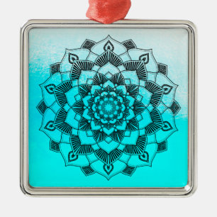 Adorno Metálico Resumen de Aqua Blue Mandala Navidades hermosos