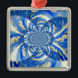 Adorno Metálico Resumen de pintura floral azul blanca<br><div class="desc">pintura original abstracta surrealista mandala de orquídeas blancas acuarela de H Cooper</div>
