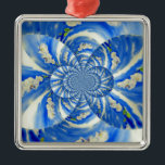 Adorno Metálico Resumen de pintura floral azul blanca<br><div class="desc">pintura original abstracta surrealista mandala de orquídeas blancas acuarela de H Cooper</div>