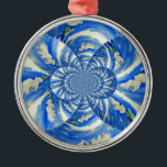Adorno Metálico Resumen de pintura floral azul blanca<br><div class="desc">pintura original abstracta surrealista mandala de orquídeas blancas acuarela de H Cooper</div>