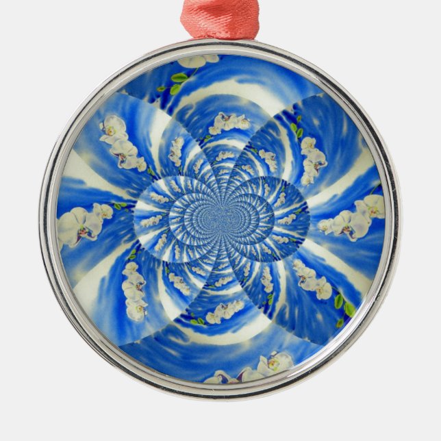 Adorno Metálico Resumen de pintura floral azul blanca (Frente)