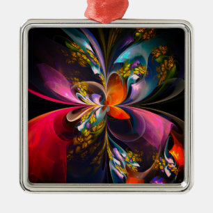 Adorno Metálico Resumen floral moderno Patrón azul rojo del arte #