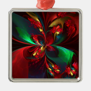 Adorno Metálico Resumen floral moderno Patrón verde rojo del arte