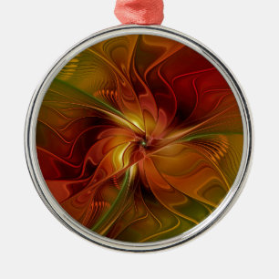 Adorno Metálico Resumen Naranja rojo Brown Flor de arte fractal ve