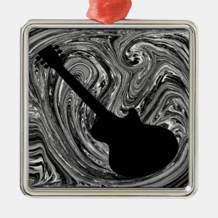 Adorno Metálico Resumen Swirls Guitarra Ornamento, Blanco y Negro