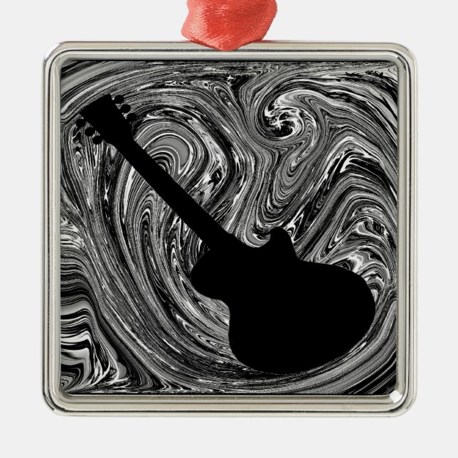 Adorno Metálico Resumen Swirls Guitarra Ornamento, Blanco y Negro (Frente)