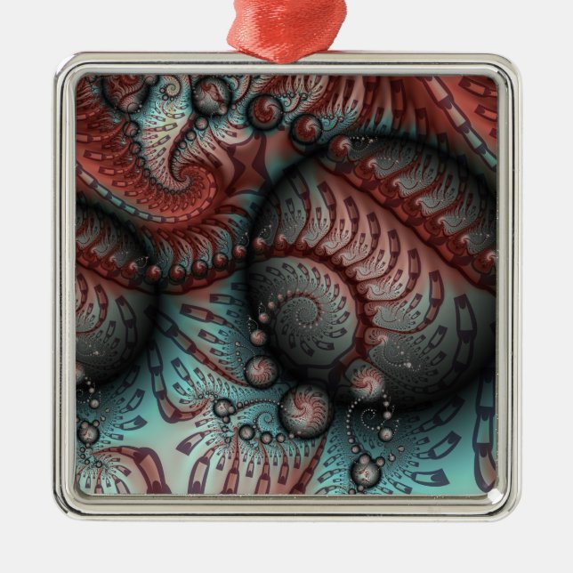 Adorno Metálico Resumen Vivid Fantasy Fractal Art Brown Blue (Frente)