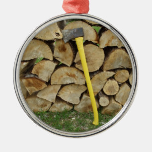 Adorno Metálico Retiro-Madera-pila y hacha