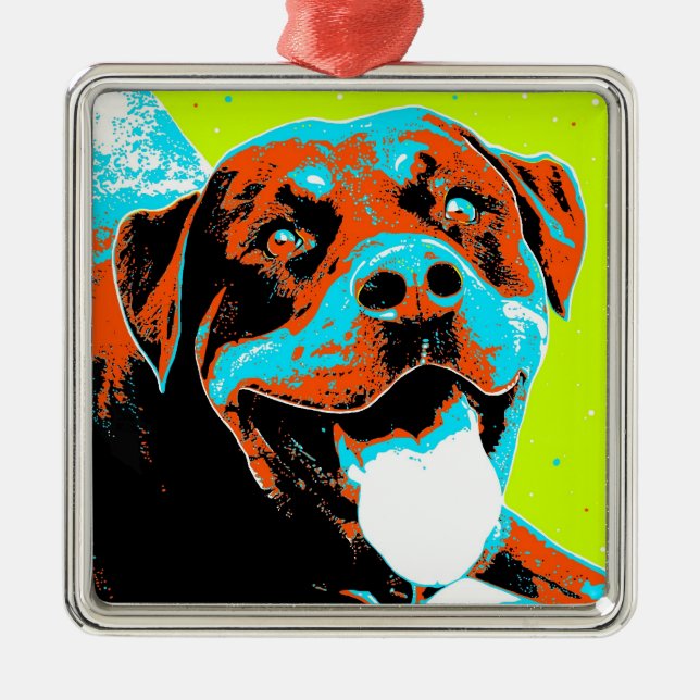 Adorno Metálico Retrato brillante y divertido de Rottweiler (Frente)