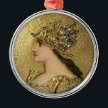 ADORNO METÁLICO RETRATO DE ATHENA CON EL CASCO DE ORO Y GRYPHONS<br><div class="desc">Diseño azul elegante del monograma de la piedra de gema del zafiro 3D con la miniatura de Nouveau del arte del esmalte del oro.: Athena. Ornamento artístico del navidad del día de fiesta, </div>