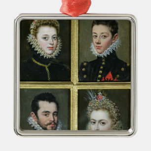Adorno Metálico Retrato de dos hombres y de dos mujeres