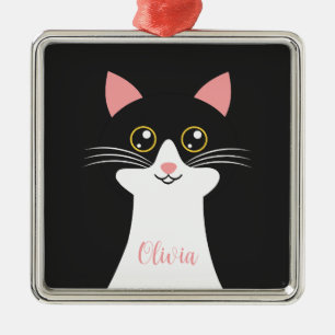 Adorno Metálico Retrato de gato negro de Cute Mid Century