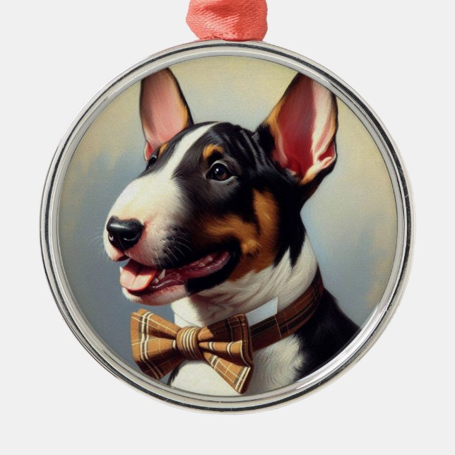Adorno Metálico Retrato de pintura de Bull Terrier de época (Frente)