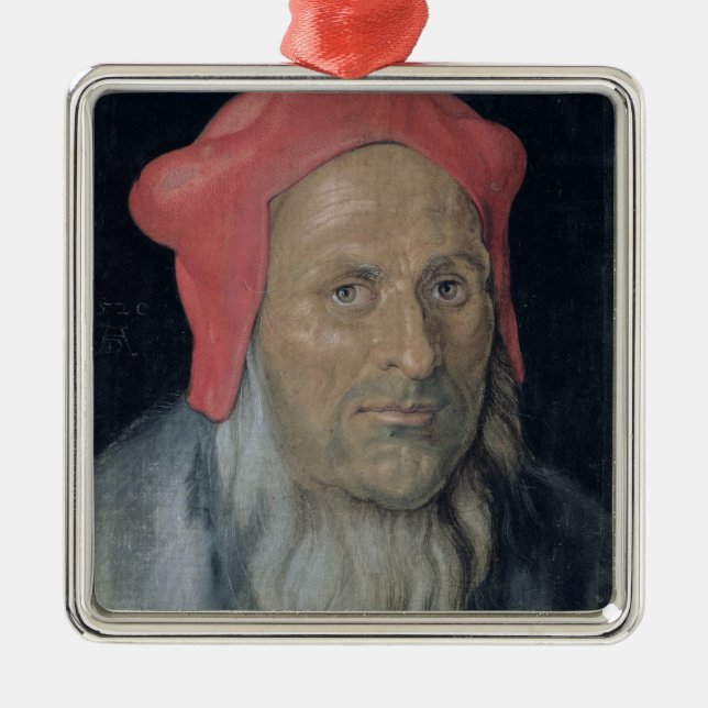 Adorno Metálico Retrato de un hombre barbudo en Red Hat, 1520 (Frente)