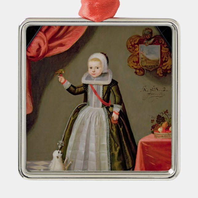 Adorno Metálico Retrato de una chica joven con un pájaro (Frente)