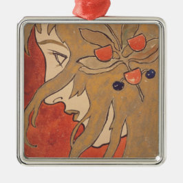 Adorno Metálico Retrato de una mujer hermosa en rojo (Art Nouveau)