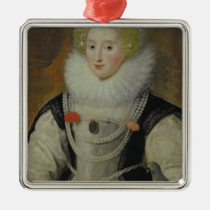 Adorno Metálico Retrato de una señora isabelina con un loro