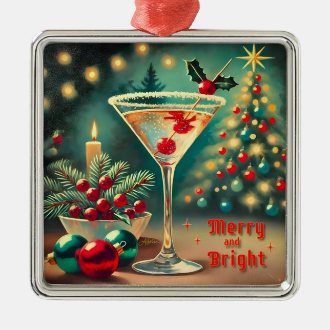 Adorno Metálico Retro 50 Merry Bright Navidades Cocktail Martini (Frente)