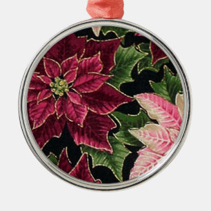 Adorno Metálico Retro 50s Flor de Nochebuena Burgundy Rosa