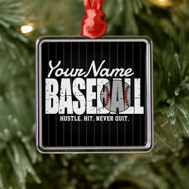 Adorno Metálico Retro Béisbol ADD NOMBRE Pinstripe Team Player (Árbol)