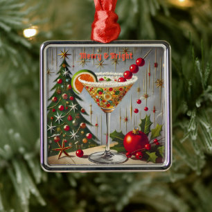 Adorno Metálico Retro Cóctel de Dulce de Navidad Alegre Brillante