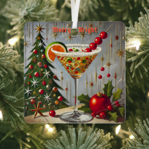 Adorno Metálico Retro Cóctel de Dulce Navideño Alegre y Brillante