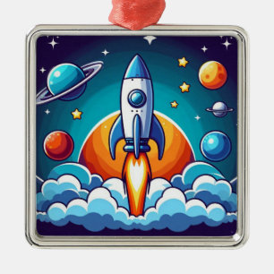 Adorno Metálico Retro, cohete espacial exterior