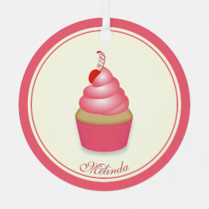 Adorno Metálico Retro Diversión Pastel rosa con Nombre Fecha