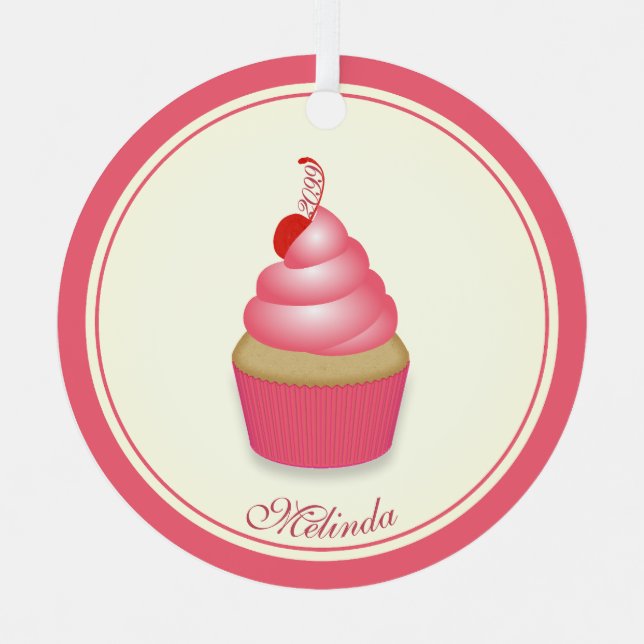 Adorno Metálico Retro Diversión Pastel rosa con Nombre Fecha (Anverso)