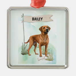 Adorno Metálico Rhodesian Ridgeback Acuarela Perro Personalizado