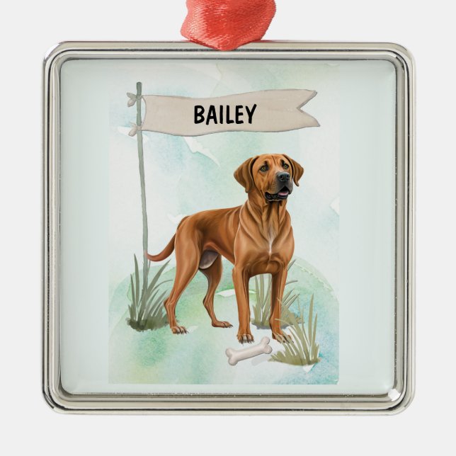 Adorno Metálico Rhodesian Ridgeback Watercolor Personalized Dog (Frente)