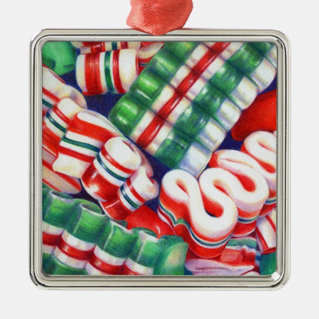 Adorno Metálico RIBBON CANDY Premium Square Ornament (Frente)