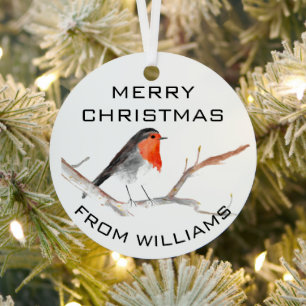 Adorno Metálico Robin Bird Merry Christmas Festime Winter Cute