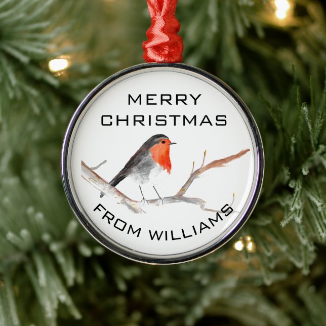 Adorno Metálico Robin Bird Merry Christmas Festime Winter Cute (Árbol)
